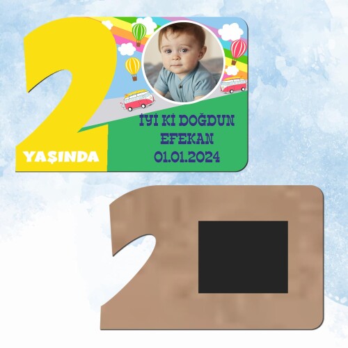 Otobüslü 2 Yaş Sarı Rakam Doğum Günü Magneti
