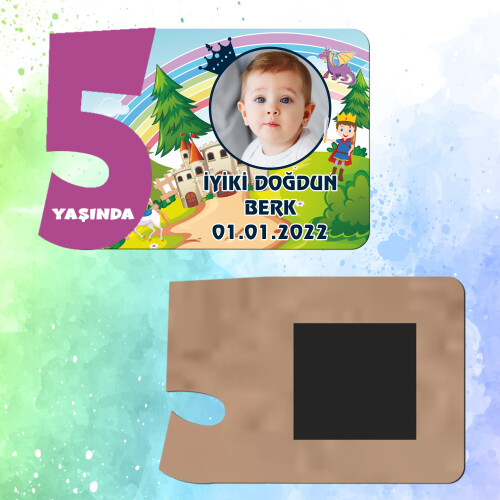 Prens Tasarım Mor Rakamlı 5 Yaşında Magnet Ahşap