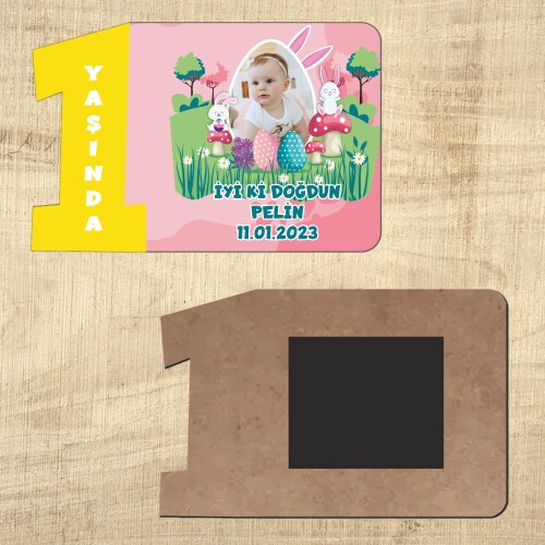 Tavşan Kız Temalı Sarı Rakamlı 1 Yaşında Magnet Ahşap