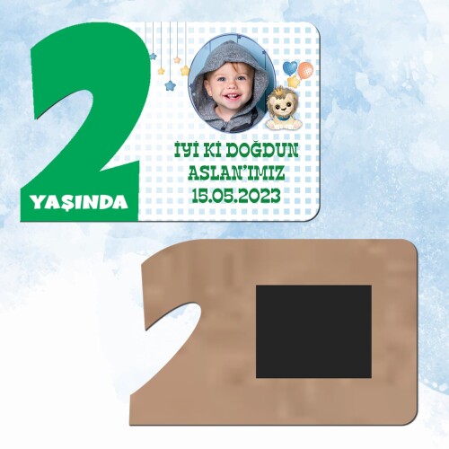 Sevimli Aslan Yeşil Rakamlı 2 Yaş Hediye Ahşap Magnet
