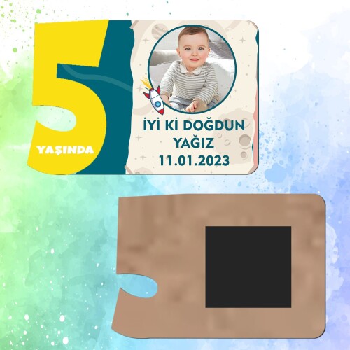 Roket Temalı 5 Yaşında Magnet Sarı Rakam