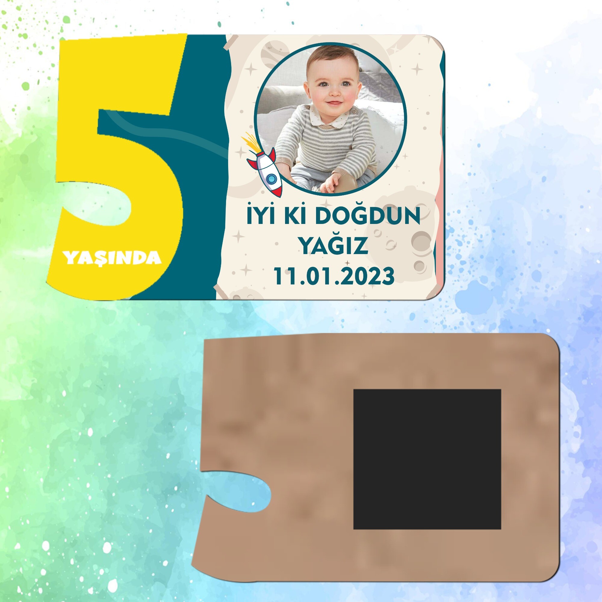 Roket Temalı 5 Yaşında Magnet Sarı Rakam