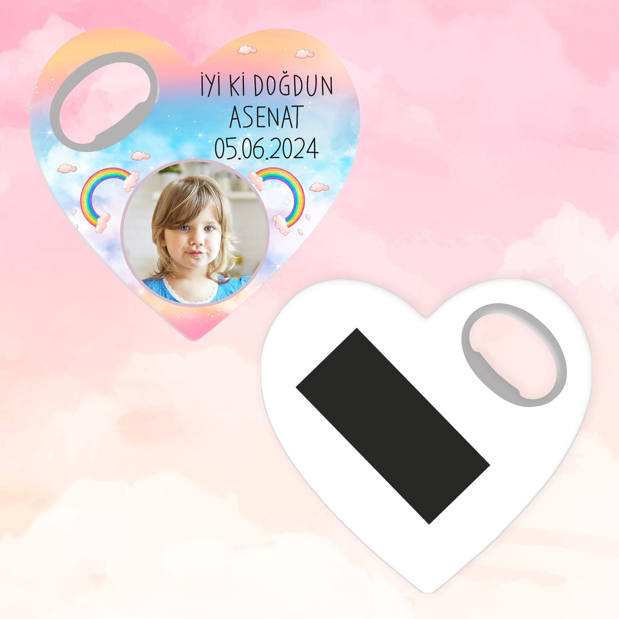 Gökkuşağı Temalı Açacaklı Kalp Magnet