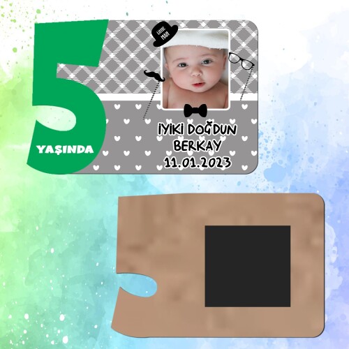 Little Man Küçük Adam Yeşil Rakamlı Ahşap 5 Yaşında Magnet