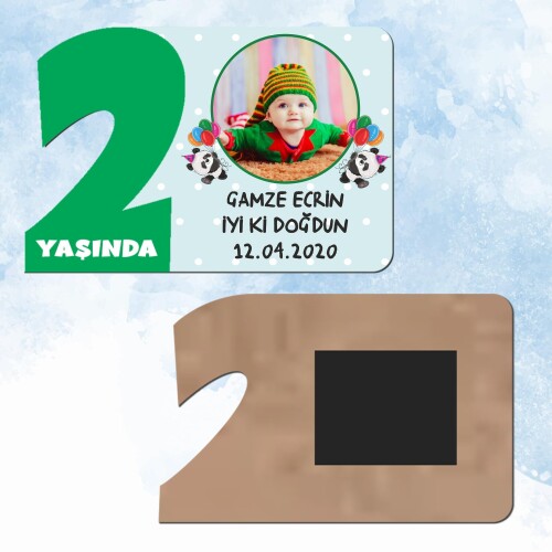 Panda Temalı Yeşil Rakamlı 2 Yaş Hediye Ahşap Magnet