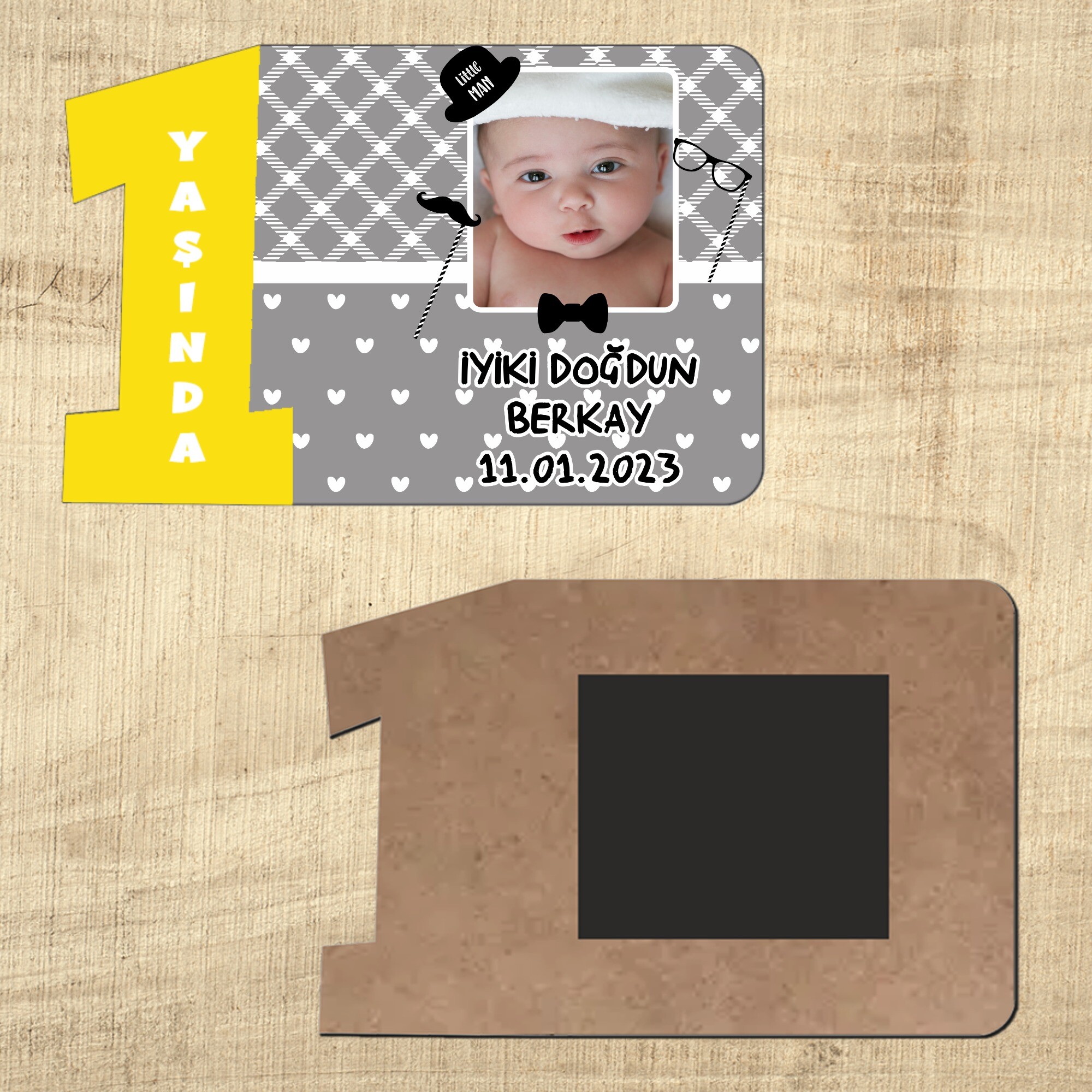 Little Man Küçük Adam Sarı Rakamlı 1 Yaşında Magnet Ahşap