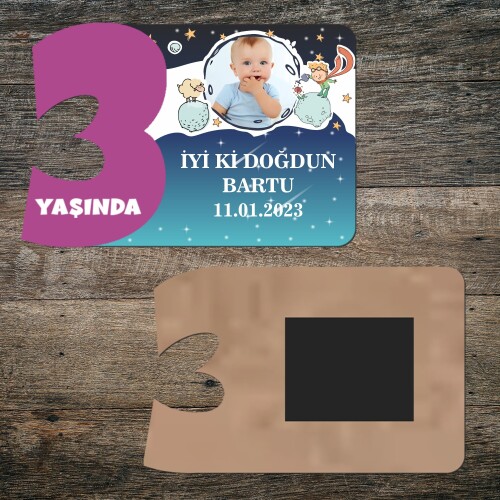 Küçük Prens 3 Yaşında Mor Rakam Ahşap Magnet