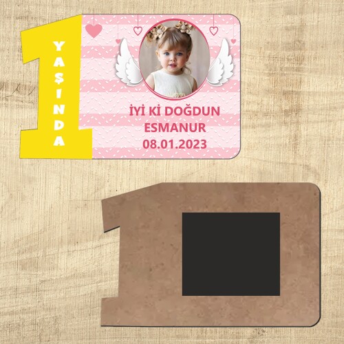Melek Kanadı Temalı Sarı Rakamlı 1 Yaşında Magnet Ahşap
