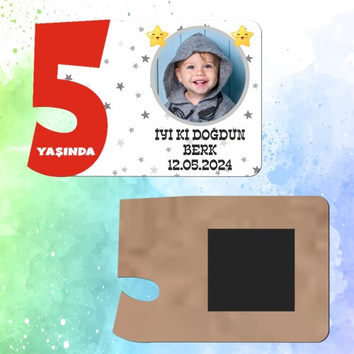 Star Temalı 5 Yaş İçin Ahşap Magnet Kırmızı Model