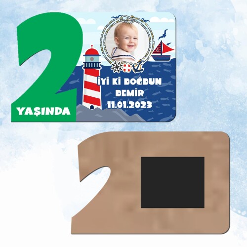 Denizci Teması Yeşil Rakamlı 2 Yaş Hediye Ahşap Magnet