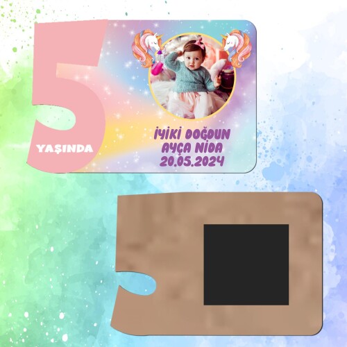 Unicorn 5 Yaş İçin Pembe Sayılı  Ahşap Magnet