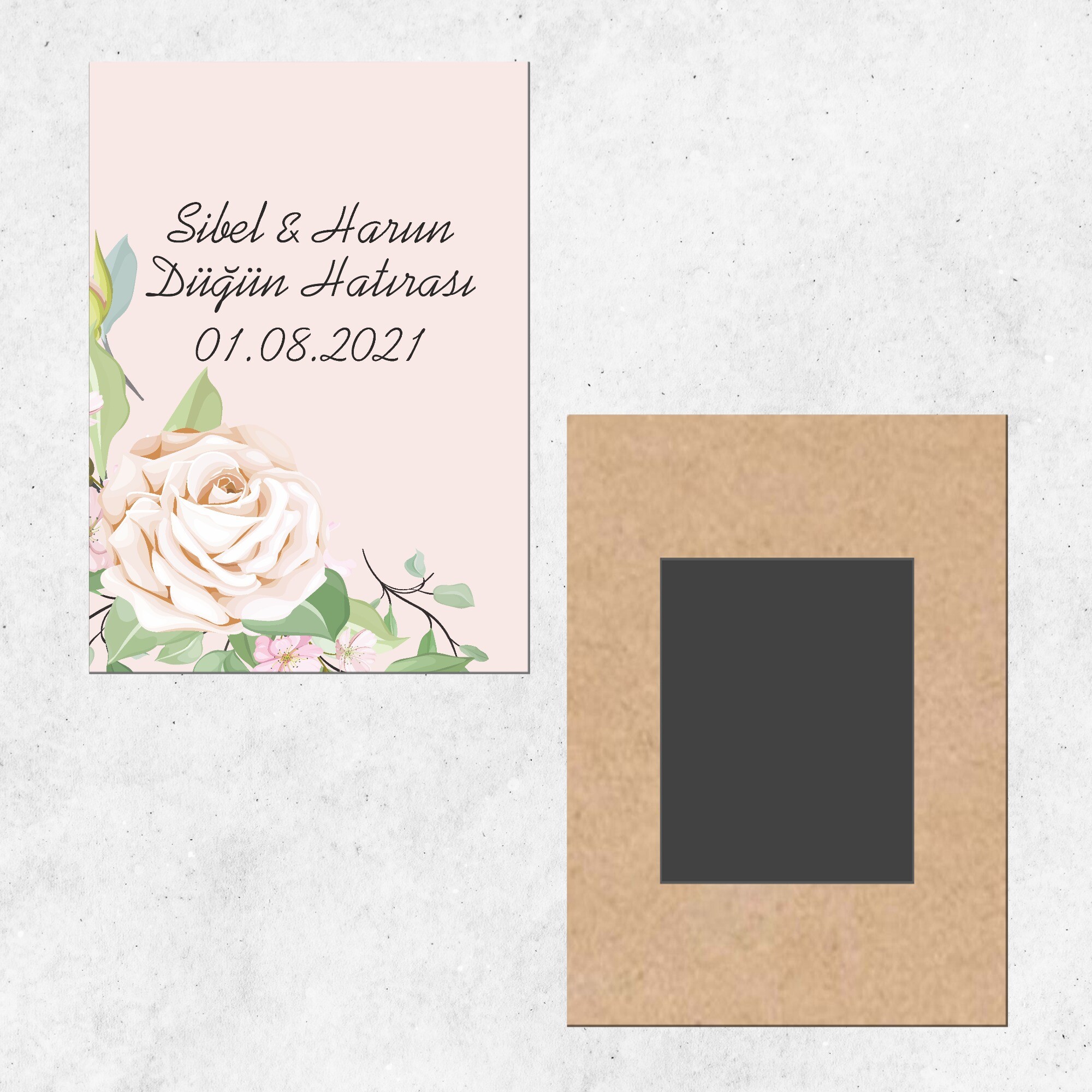 Pembe Güllü Dikdörtgen Kına Düğün Ahşap Magnet