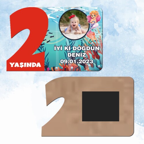 Deniz Kızı Kırmızı 2 Yaşında Ahşap Mıknatıslı