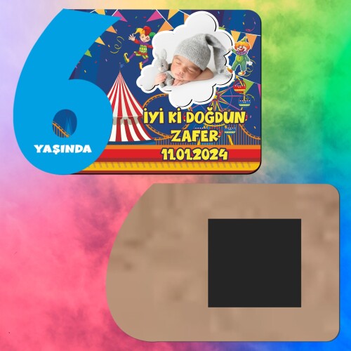 Palyaço Temalı 6 Yaş Erkek Çocuk Ahşap Mavi Rakam Magnet