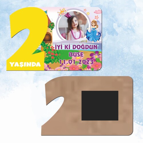 Prenses Tasarım 2 Yaş Sarı Rakam Doğum Günü Magneti