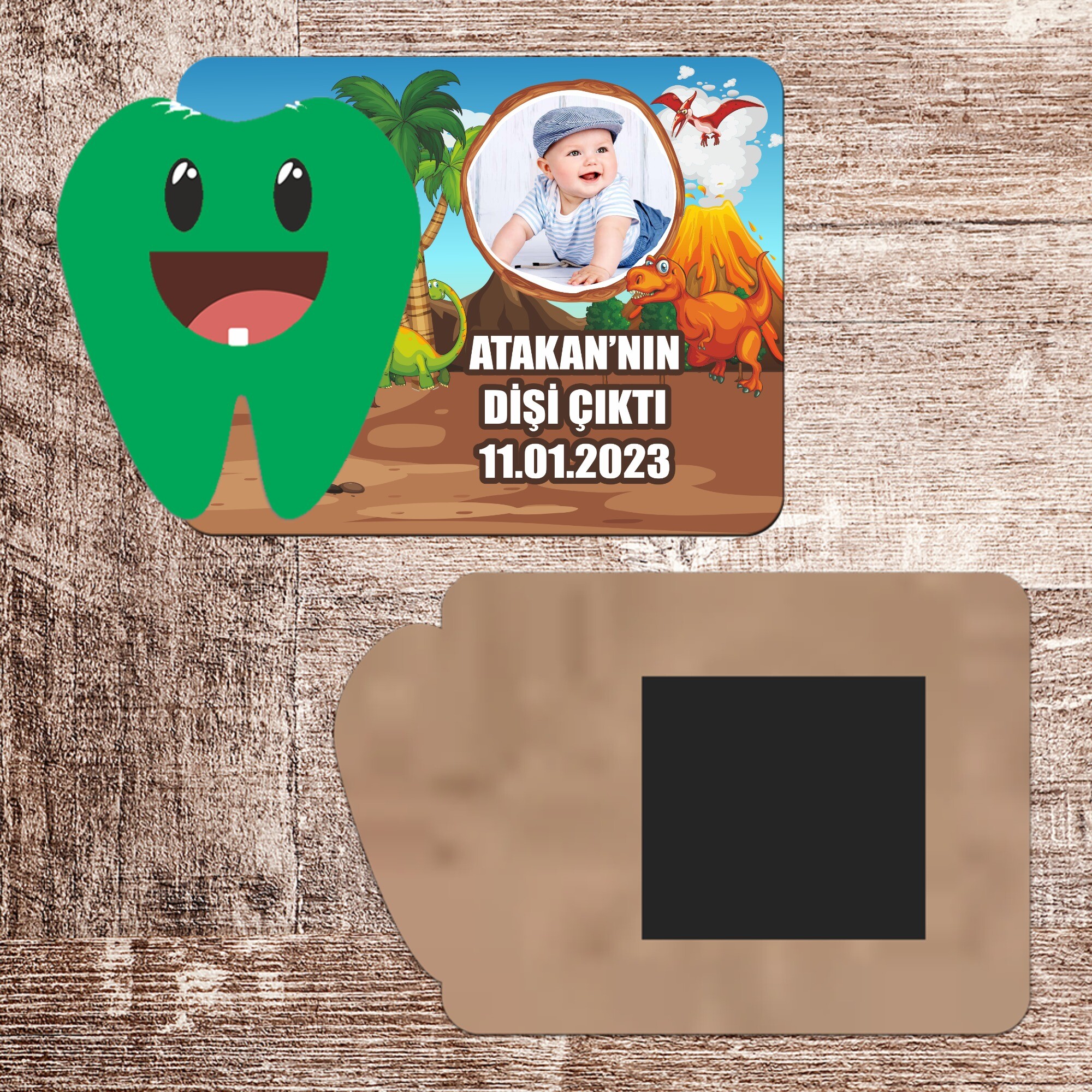 Dinazor Temalı Artık Isırabilirim Magnet Ahşap Yeşil