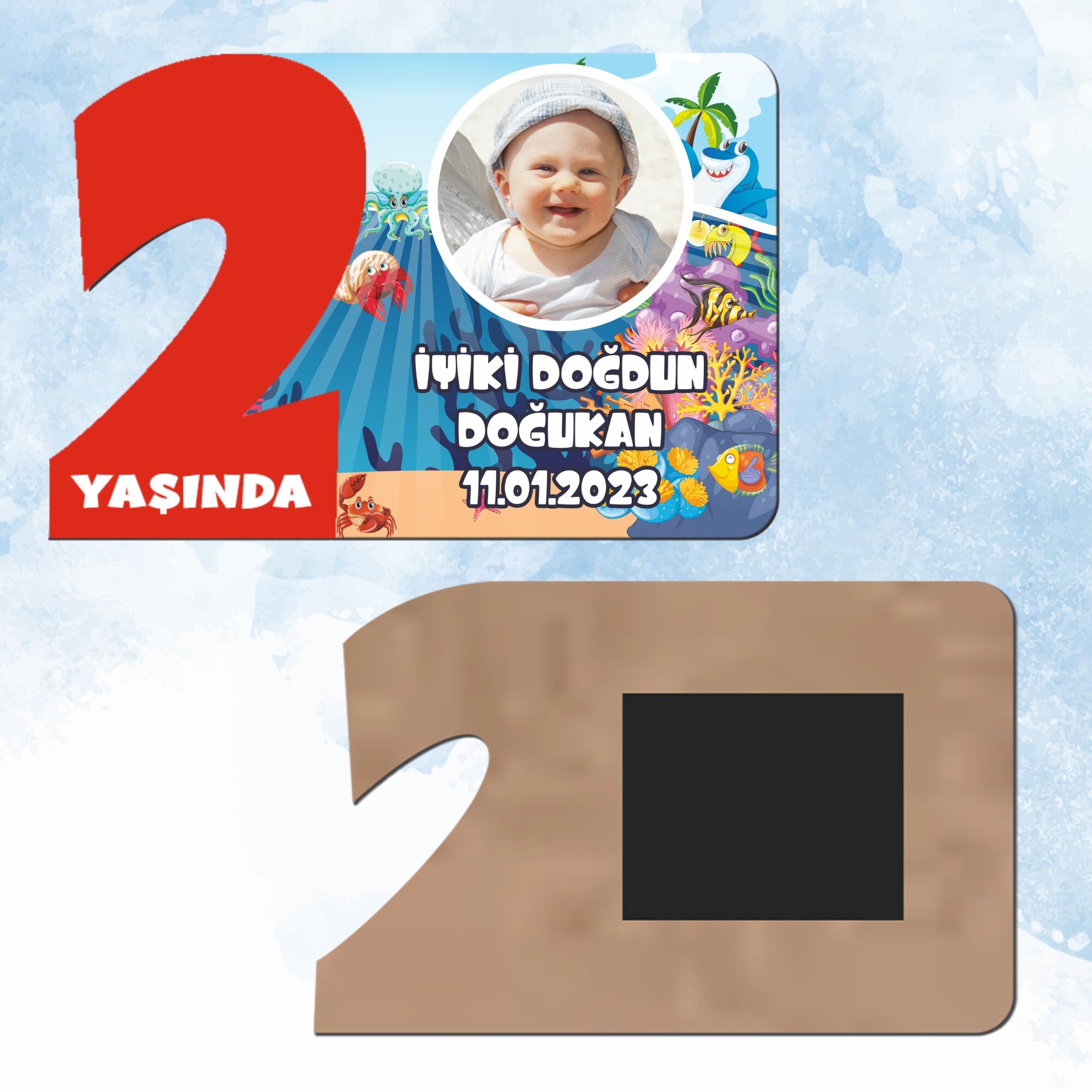 Deniz Canlıları Konsept Kırmızı 2 Yaşında Ahşap Mıknatıslı