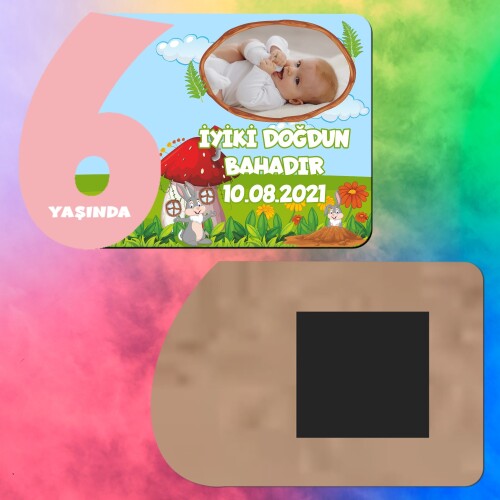 Sevimli Tavşan 6 Yaş Kız Çocuk Ahşap Pembe Rakam Magnet